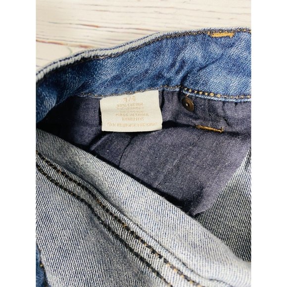 Tinseltown Jean Shorts Juniors Sz 3/4 Blue Cutoff Raw Hem Embroidered Red Flower - Picture 9 of 10